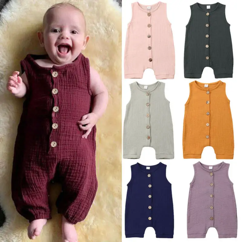

Newborn Baby Girls Boys Linen Romper Jumpsuit Sunsuit Clothes Outfits