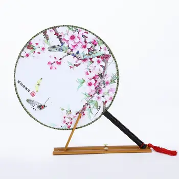 

Big Personalised Vintage Round Hand Fan Handle 3d Print Traditional Craft Fan Decorative Ladies Chinese Silk Dancing Fans 10pcs/