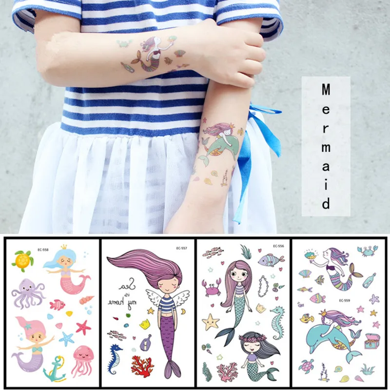 

4Pcs Cartoon Mermaid Child Temporary Tattoo Sticker Mermaid Party Decorations Birthday Party Decorations Kids Baby Shower. Q