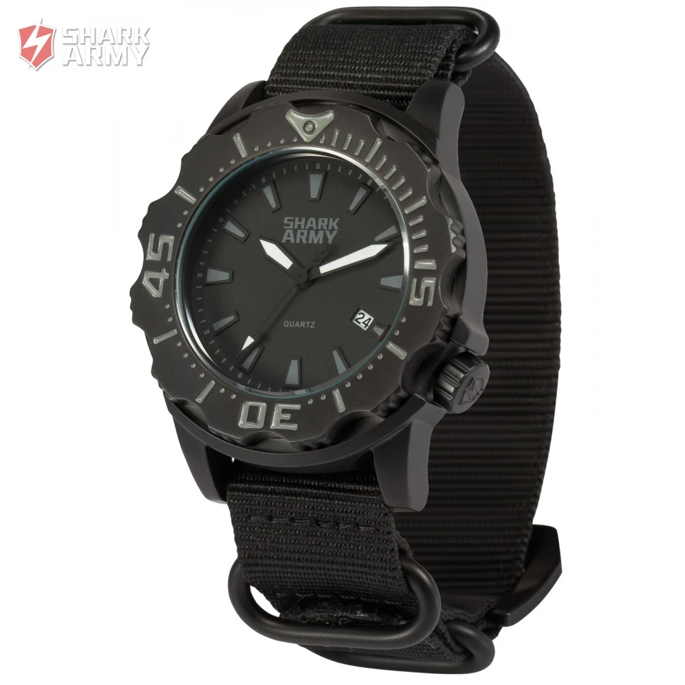 SHARK ARMY Full Steel 100m Waterproof Date Display Black Nylon Band Luminous Hands Reloj Military Sport Quartz Men Watch /SAW193 SHARK ARMY Full Steel 100m Waterproof Date Display Black Nylon Band Luminous Hands Reloj Military Sport Quartz Men Watch /SAW193