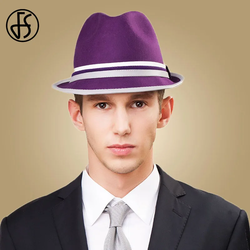 FS Purple Top Hat For Men Wool Fedora 