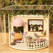 DIY Rorating Лаванда деревянный кукольный домик ручной работы Miniatura собрать домашнее украшение модель здания 3D Лаванда сад Tearoom игрушка