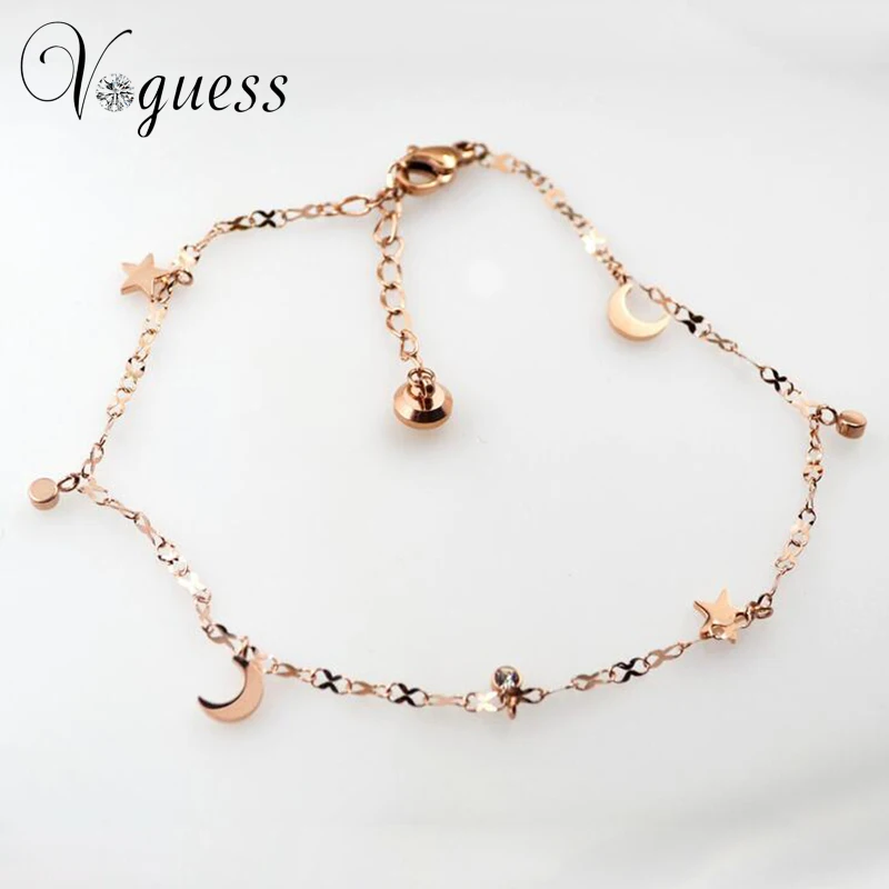

VOGUESS New Women Anklets Allergy Free Moon Star Anklets de cheville Tornozeleiras Cheap Crystal Jewelry