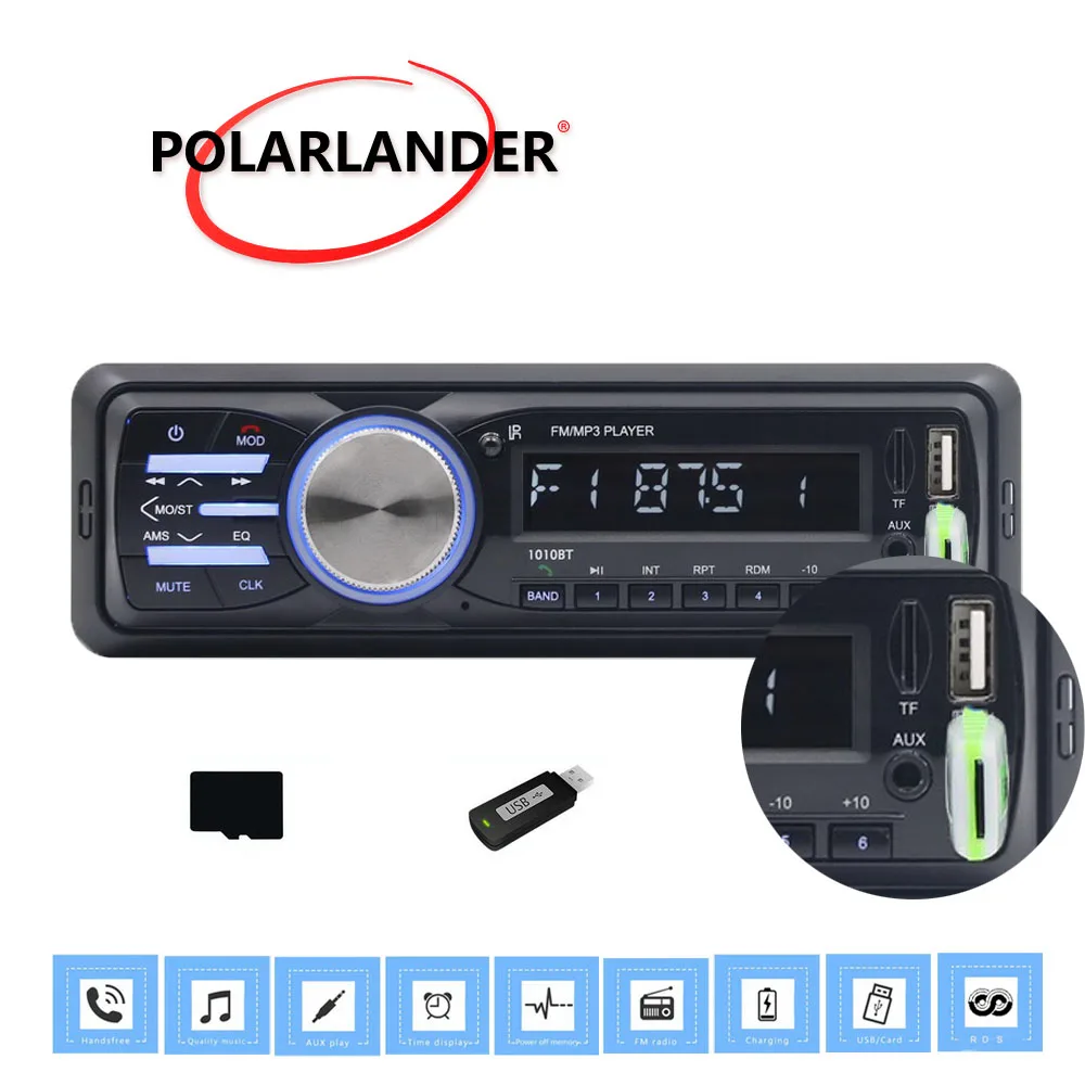 Bluetooth FM Aux ISO входной приемник 1Din автомобильный аудио стерео MP3 плеер In dash Sound 1010RDS