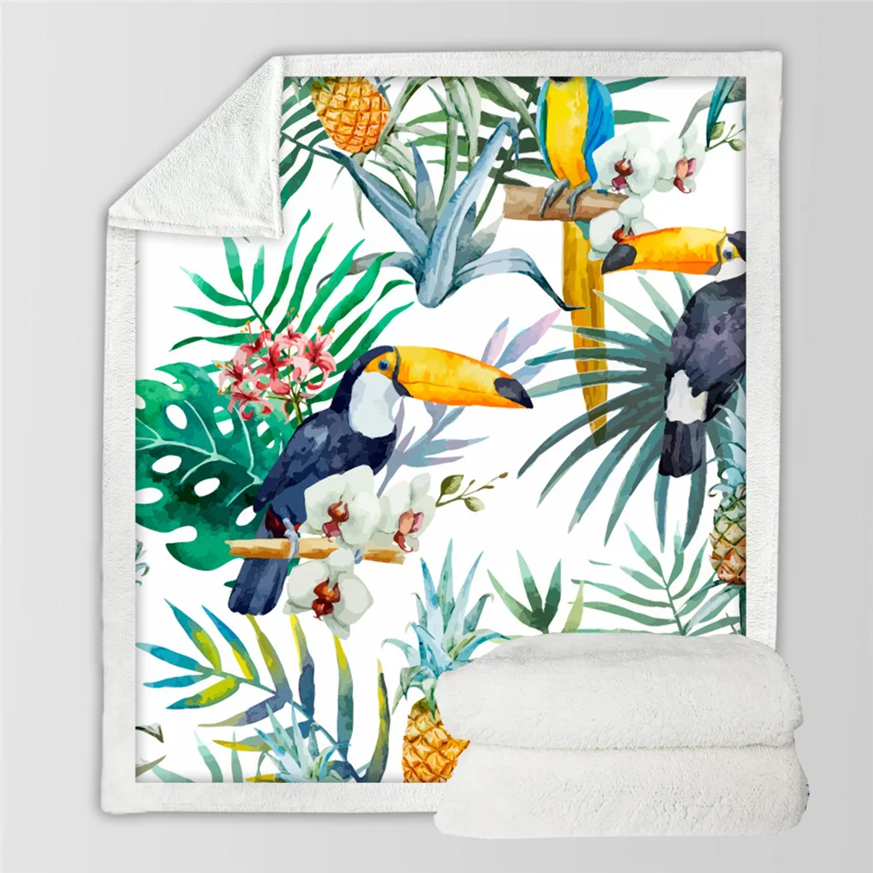 BeddingOutlet-Toucan-Birds-Sherpa-Blanket-for-Beds-Tropical-Plant-Velvet-Plush-Throw-Blanket-Pineapple-Bedspread-1pc (1)