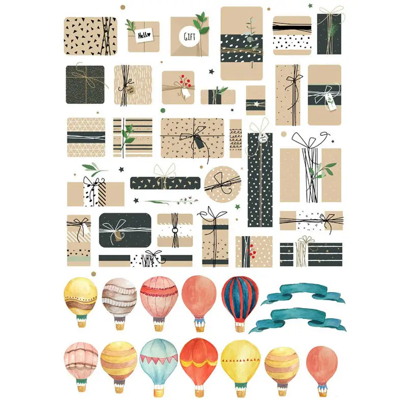 

2 pcs/lot Gift Box Balloon Decor Scrapbook Bullet Journal Stationery Stickers Planner Poster Post It Patchwork Craft Supplies