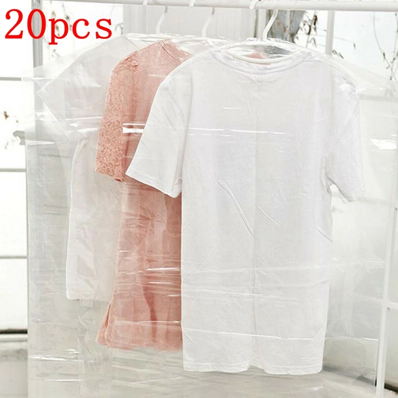 

20pcs Clothes Suit Garment Dustproof Cover Transparent Plastic Hanging Pocket Storage Bag