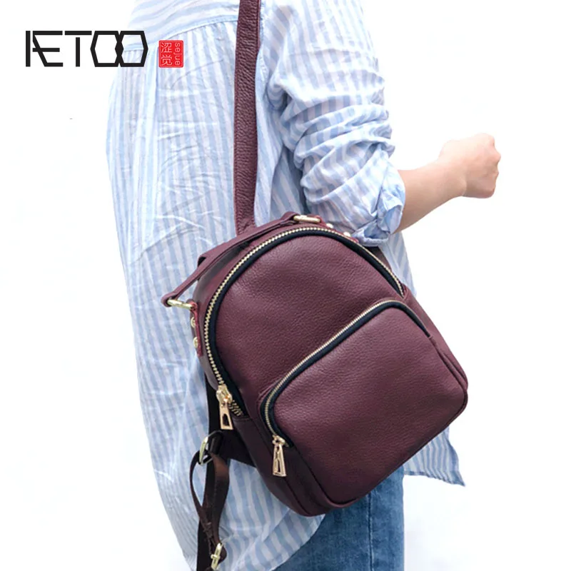 

BJYL New Japanese Korean leather mini shoulder bag female retro first layer leather tide wild personality simple small backpack