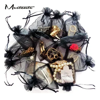 

Meetcute 10pcs/ Lot 7cm * 9cm Transparent Organza Jewelry Pouches Wholesale Black Jewelry Storage Bags