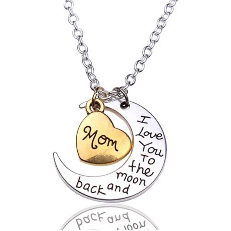 

Gold Heart Mom Necklaces For Women Gift I Love You To The Moon And Back Pendant Necklace Choker Collier Design Silver Jewelry