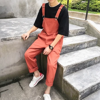 

2019 Men's Cotton Overalls Jumpsuits Pants Suspender Distressed Classic Vintage Retro Ankle Length