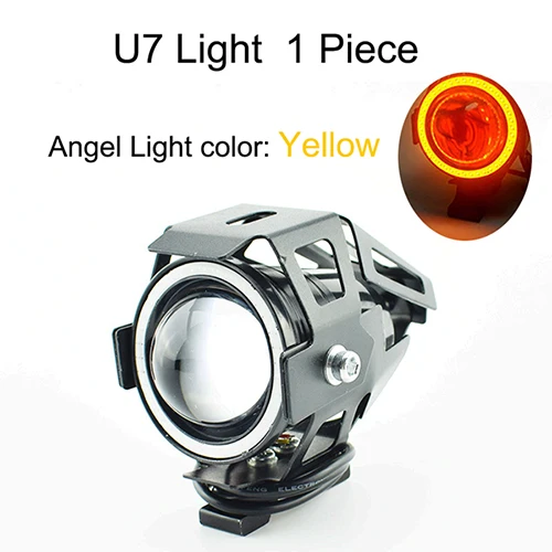 Мотоциклетный головной светильник, 125 лм, Вт, 12 В, верхний ближний свет, вспышка U7, светодиодный, для вождения, мото, противотуманный, точечный, головной светильник, вспомогательная лампа для мотоцикла, DRL - Цвет: yellow angel 1pcs