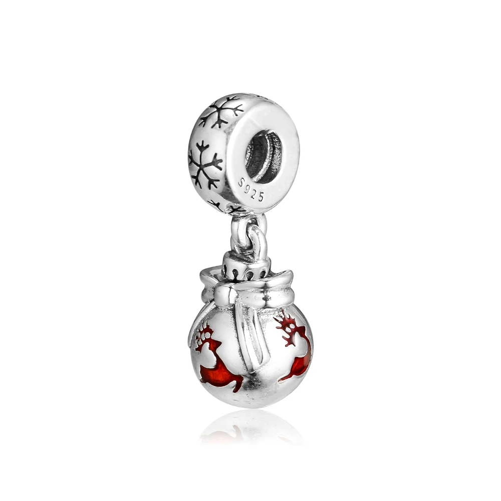 Подходит Pandora шармы Браслеты Рождество Ornamen бусины с красной эмалью 925 стерлингового серебра ювелирные изделия