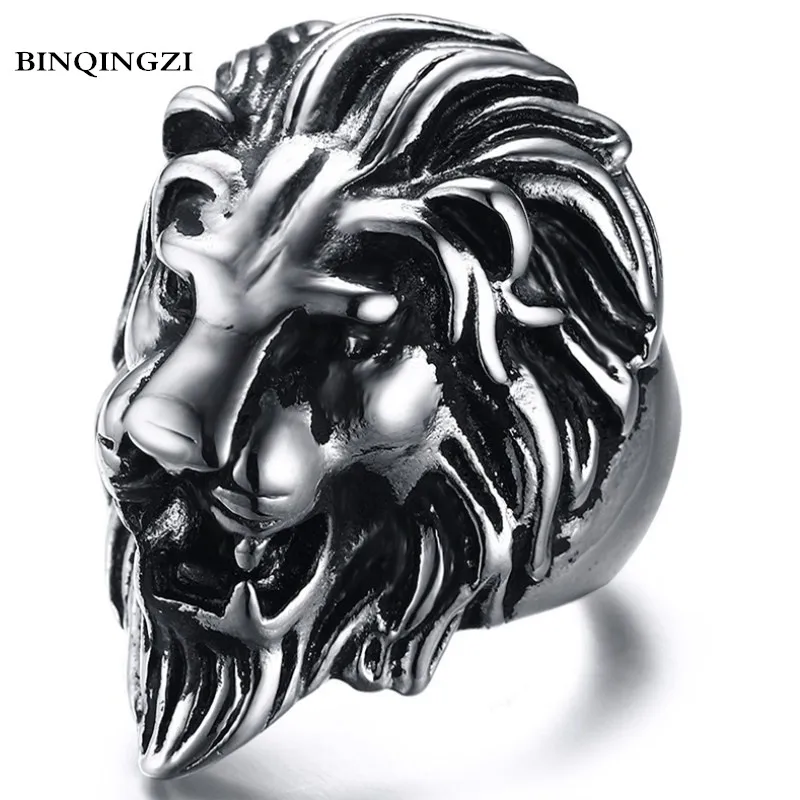 BINQINGZI 2018 Dropshipping Vintage zinc alloy Lion head Ring men Biker Punk ring Graduation anel Fashion Jewelry delicate lion head shape ring for men