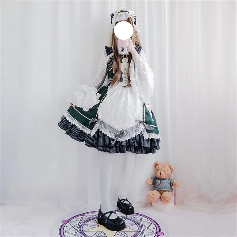 2018 японское винтажное платье симпатичный костюм кружева в мелкие складки Костюмы Ретро линия милое бальное платье девушки косплей