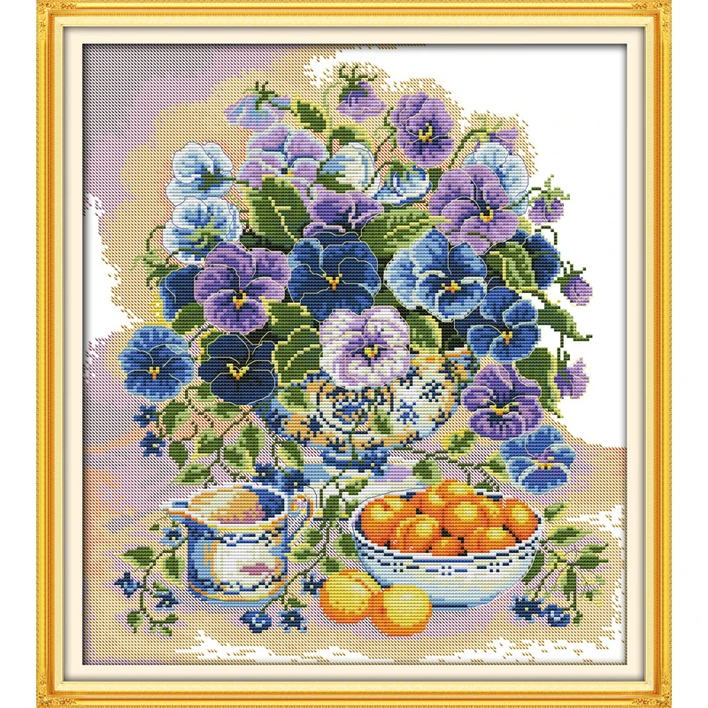 

Flowers and fruit kitchen decor painting counted not printed on canvas DMC 14CT DIY Cross Stitch Embroidery kits Needlework Sets