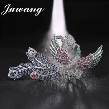 

JUWANG Luxury CZ Animal Colorful Phoenix Brooches for Women Gold Color Banquet Brooch and Pins Wedding Christmas Gift Wholesale