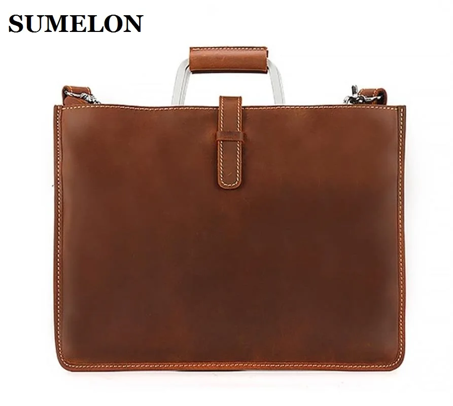 

Genuine Leather Men Bags Crazy Horse Leather Briefcase Business Bags Male Tote Handbags Shoulder Bag Messenger Bags Laptop Bag