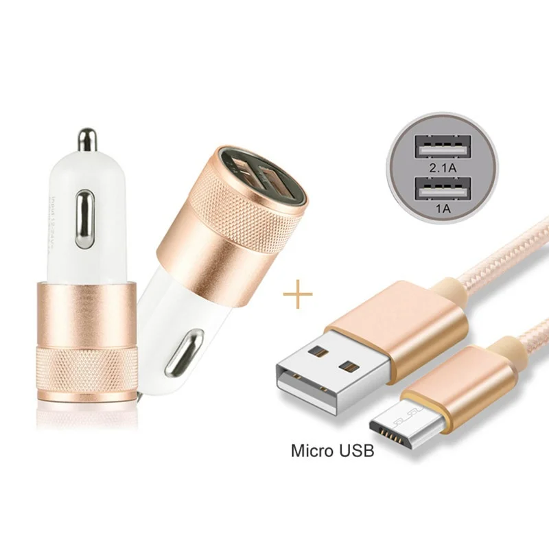 

Dual USB Car Charger + 1M Nylon Micro USB Charging Data Sync Cable for Asus ZenFone 4 Max ZC554KL ZC550TL Chargeur Set