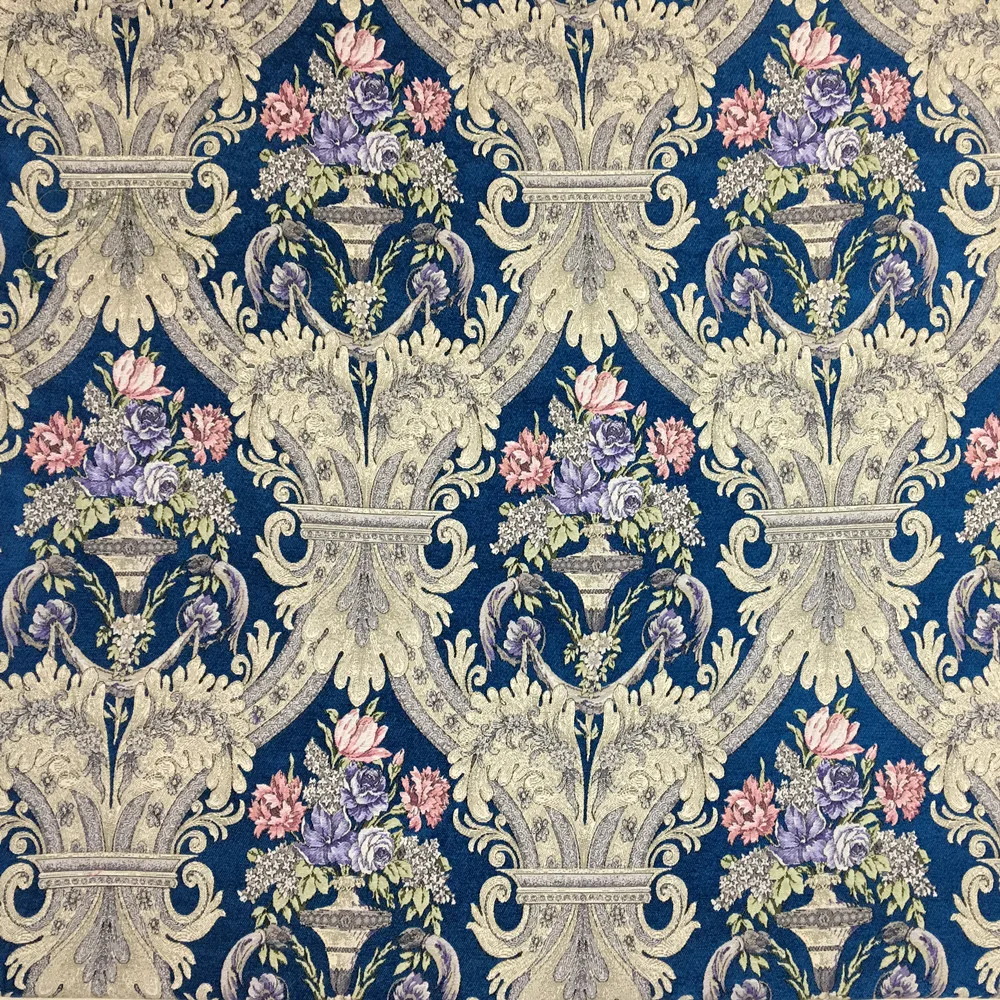 

Deluxe Royal Blue Flower Thick Polyester Viscose Chenille Floral Curtain Woven Sofa Upholstery Fabrics Vintage Cloth 280cm Width