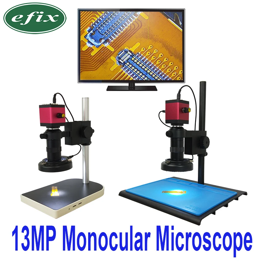 

efix Monocular Microscope 13MP HDMI VGA HD Digital Camera Lens +56 LED Ring Light + Big Workbench Stand Repair Phone Soldering