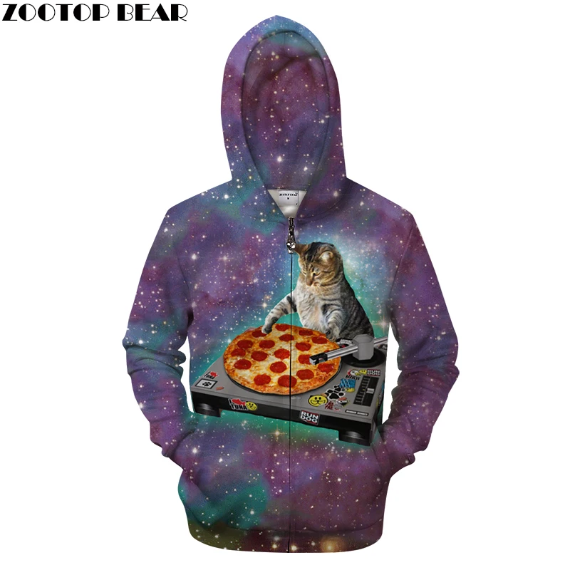 3D Cat Pizza Hoodies Zipper Hoodie Men Women Sweatshirts Hooded