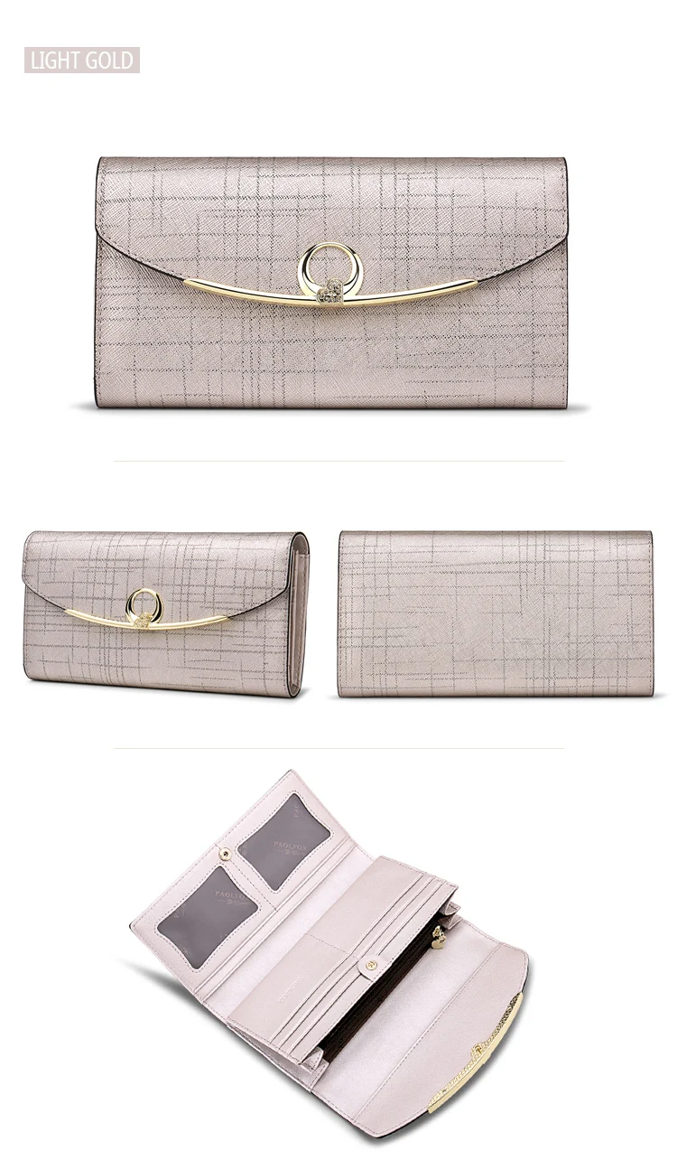 Genuine Leather Women Wallet Luxury Designer Hasp Leather Wallets Female Clutch Ladies 3 Fold Long Fashion Diamond Hasp Wallet