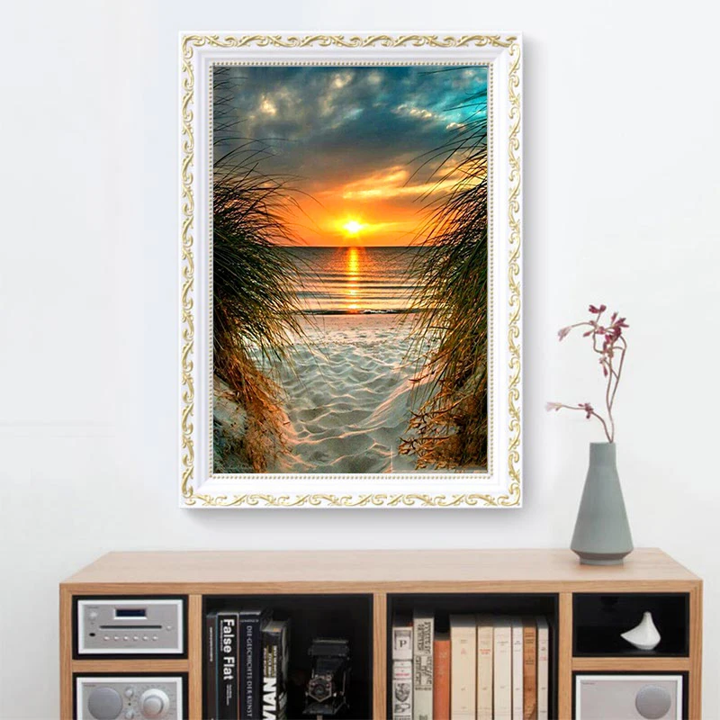 DIY 5D алмазная Картина Закат пляж Смола круговая дрель вышивка крестиком Мозаика горный хрусталь Украшение живопись