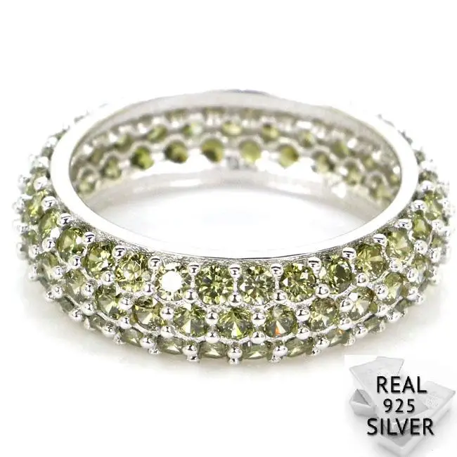 

4.5g Real 925 Solid Sterling Silver Ravishing Green Peridot Cubic Zirconia Woman's Rings US 7.0# 23x23mm