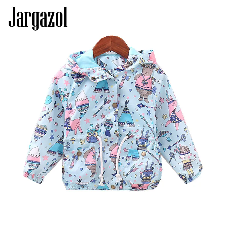 

Jargazol Jacket for Girls Cute Windbreaker Cartoon Printing Vetement Enfant Fille Baby Kids Clothes Fashion Coat for 2-6years