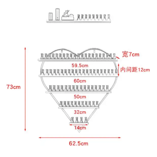 Стойка для масла для ногтей, настенная стойка для косметики, витрина в форме сердца, настенная полка