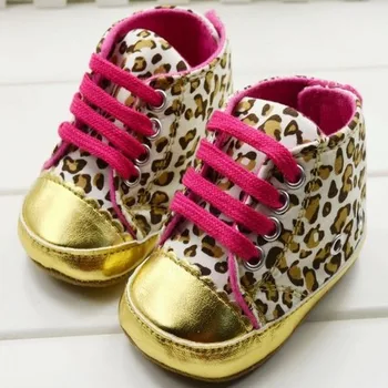 

Cute Baby Girl Shoes Soft Gold Sole Crib Striped Shoes Baby Infant Toddler Leopard First Walkers