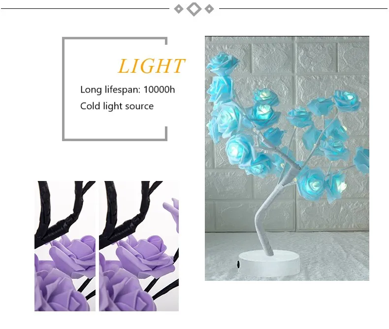 Светодиодный светильник в форме цветка розы, дерева, USB порт и питание от батареи, декоративный, настольный, светодиодный светильник для вечеринок, Рождества, свадьбы H 45 см, ночник