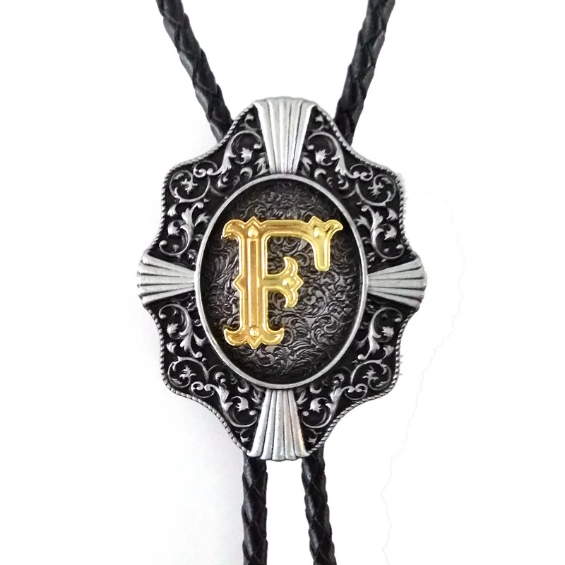 5 шт. винтажный ковбойский галстук «боло» для мужчин черная кожаная цепь металлическая пряжка с золотой буквой «G» заказной Галстук боло s - Цвет: F
