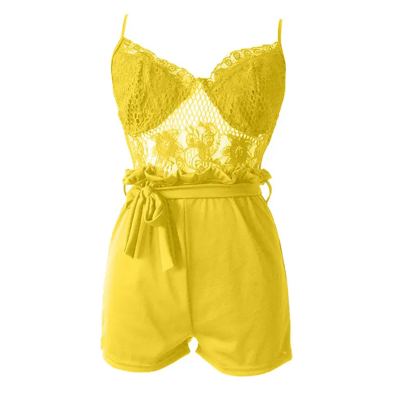New  Women Summer Sexy Solid  Fashion Lace Jumpsuits Vest Tank Top Casual Playsuit Loose Beach Short Elegant Lady Pants #4R06 (21)