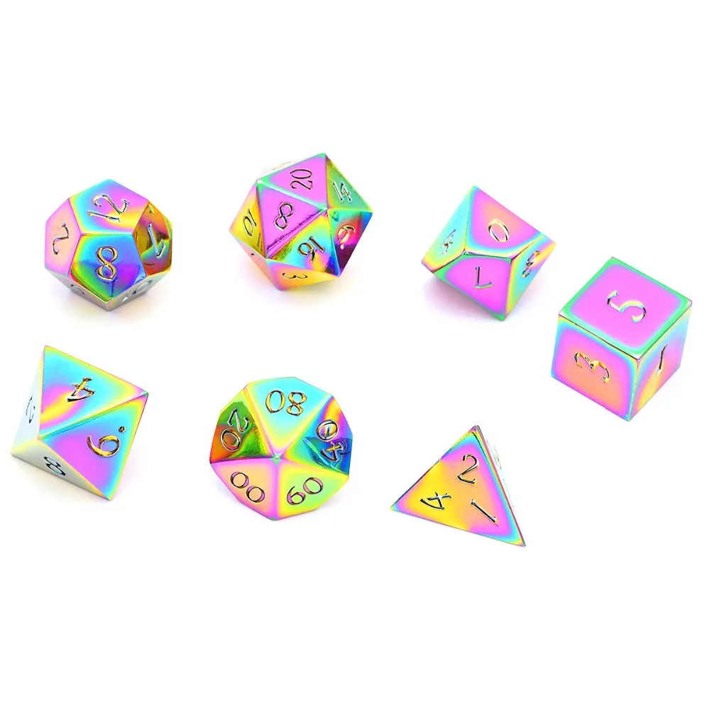 Kopen 16mm Draak Lettertype Regenboog Metalen Dobbelstenen Dungeons And Dragons Metal Dice Set 7 sterven Solid Dobbelstenen met Gift Dobbelstenen tas voor RPG Games