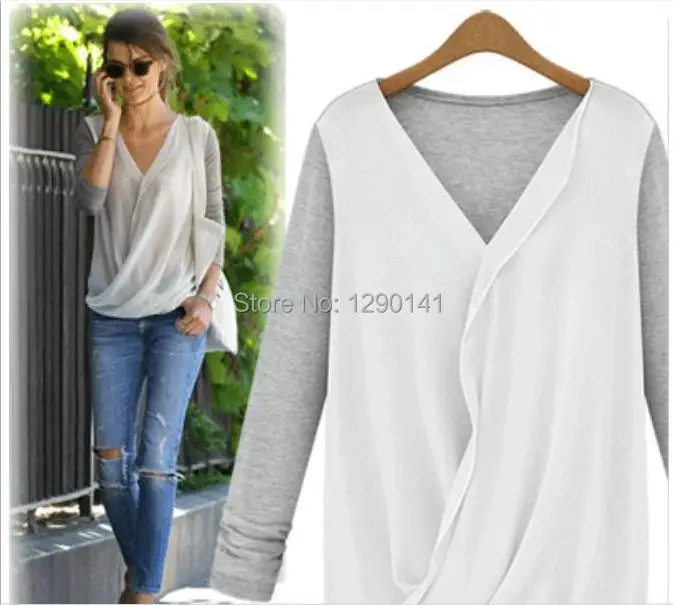 New Style High-density Stitching Knitted Chiffon Fashion Shirt Women's 2014 Long Sleeve V-neck Blouse Plua Size |