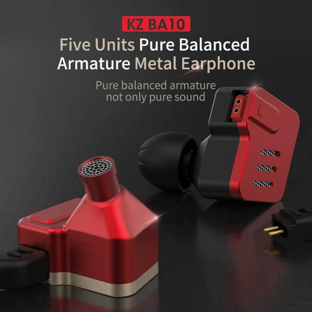 KZ BA10 Headphone 5BA Drive Unit In Ear Earphone 5 Balanced Armature Detachable Detach 2Pin Cable DJ HIFI Metal Earphone Headset