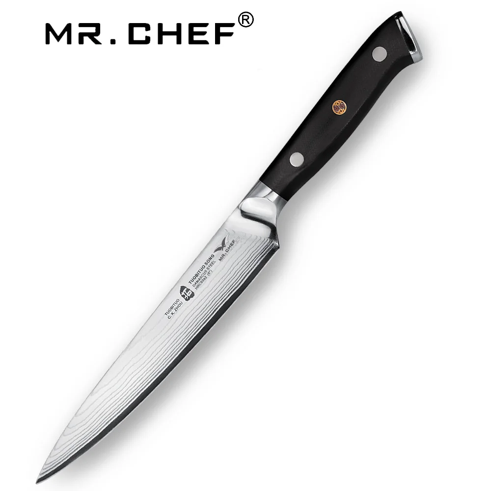 Pro 6 Inch Damascus Steel VG10 Utility Knife Kitchen Tools Mulit Fixed