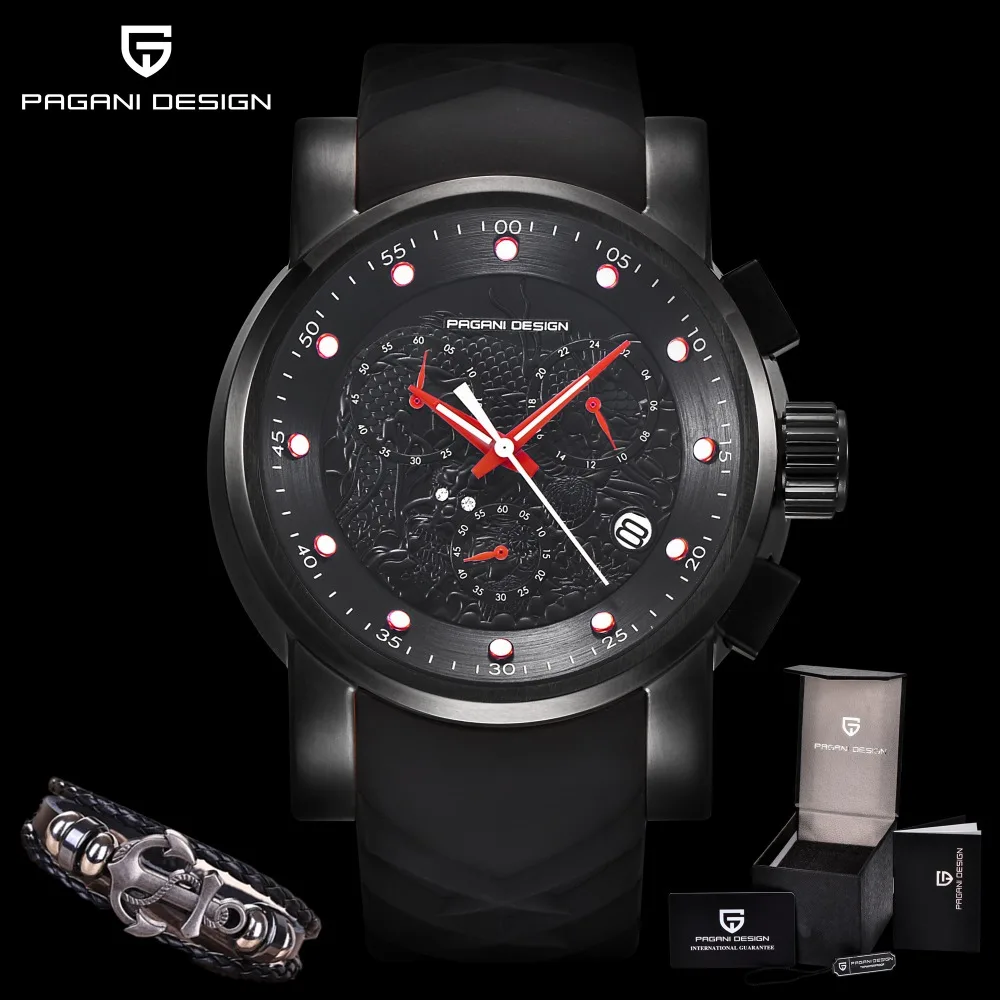 

PAGANI DESIGN Chinese Dragon Chronograph Sport Watches Men Luxury Brand Silicone Strap Waterproof Quartz Watch Relogio Masculino