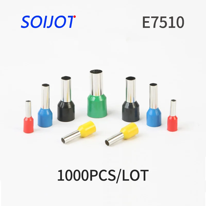 

1000pcs E7510 Tubular Wire Cold Pressure Connector Electrical Terminals Cable Crimps Wire Ferrules For 0.75mm2, 20 AWG Pin End