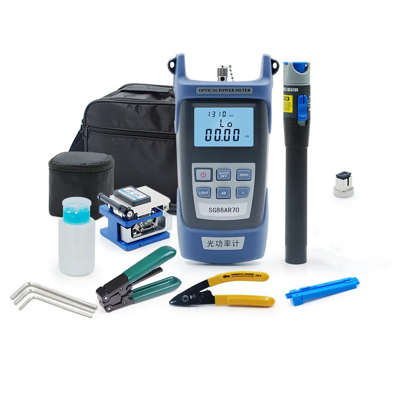 

FTTH Fiber Optic Tool Kit with Medidor Fibra Optic and Visual Fault Locator and Cable Cutter Wire Stripper FC-6S Fiber Cleaver