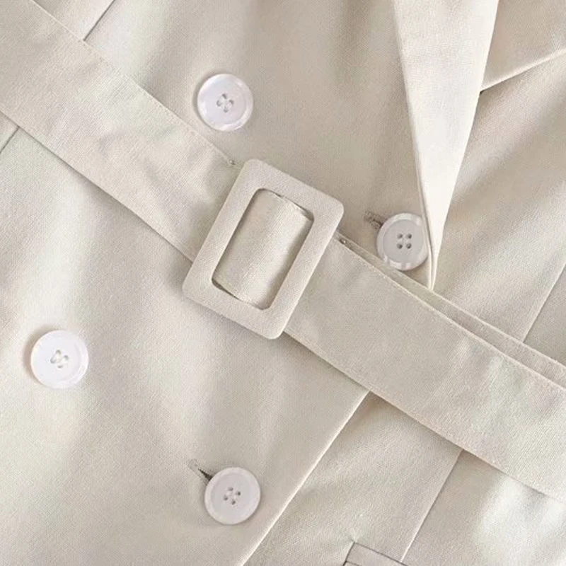 GOPLUS Retro Linen Blazer Feminino Ladies Blazers Blet Female Summer Short Sleeve Double Breasted Suit Jacket Women Blaser Mujer