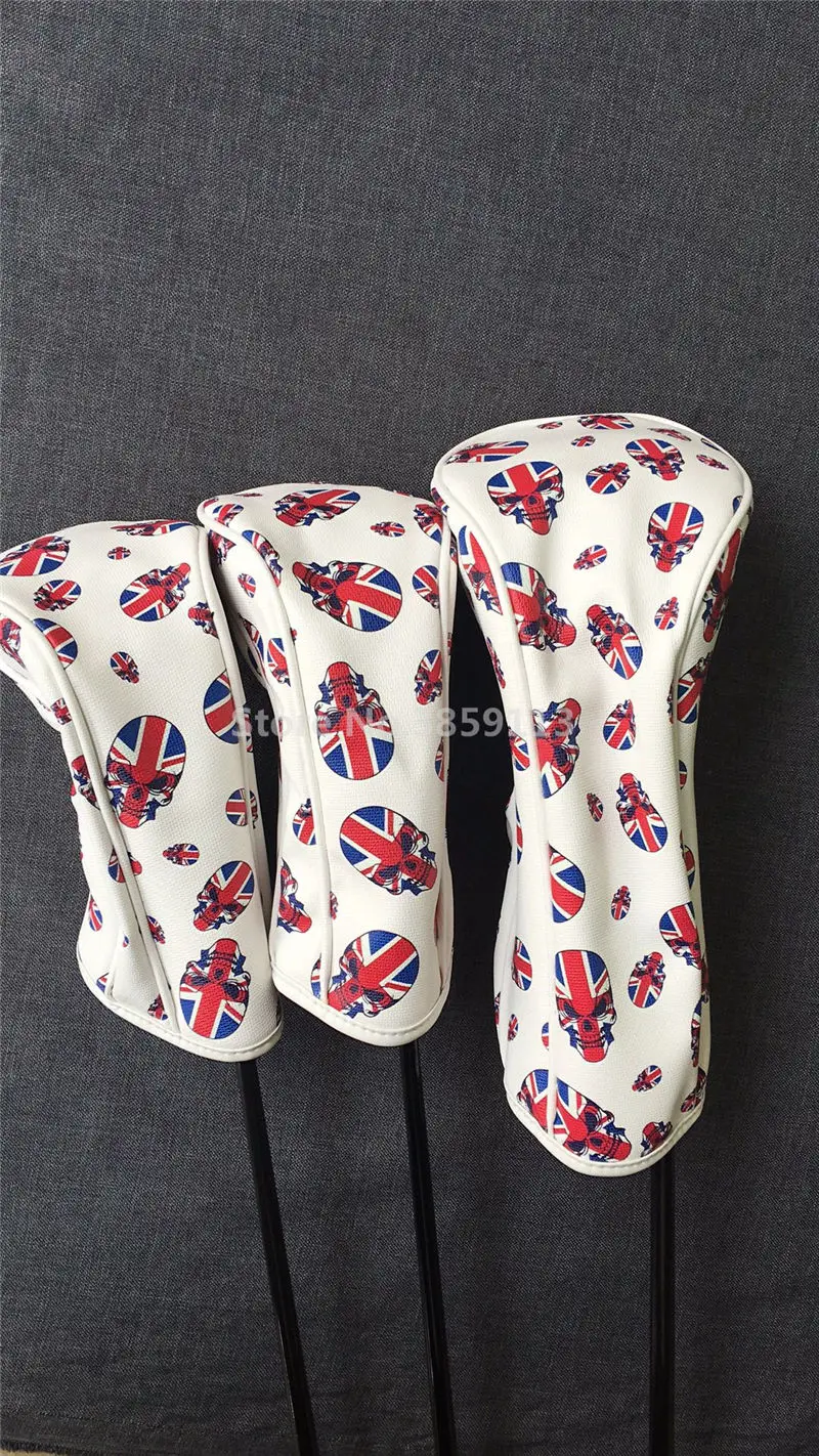 3pcs/lot UK Flag Skull Golf Headcovers Golf Covers For Driver Fairway