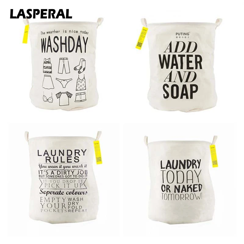

Lasperal Waterproof Cartoon Dirty Basket Portable Hanper Lanudry Basket White Canvas Storage Organizer Home Storage