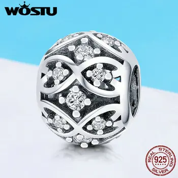 

WOSTU High Quality Real 925 Sterling Silver Intricate Lattice Charm fit Original DIY Bead Bracelet Jewelry Making Gift FIC732