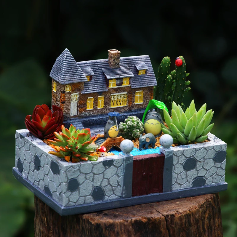 

1Pc Cottage garden pot Creative House Shape Flowerpot Resin Flowerpot Succulent Plants Pots Fairy Garden Bonsai Planter YXYT