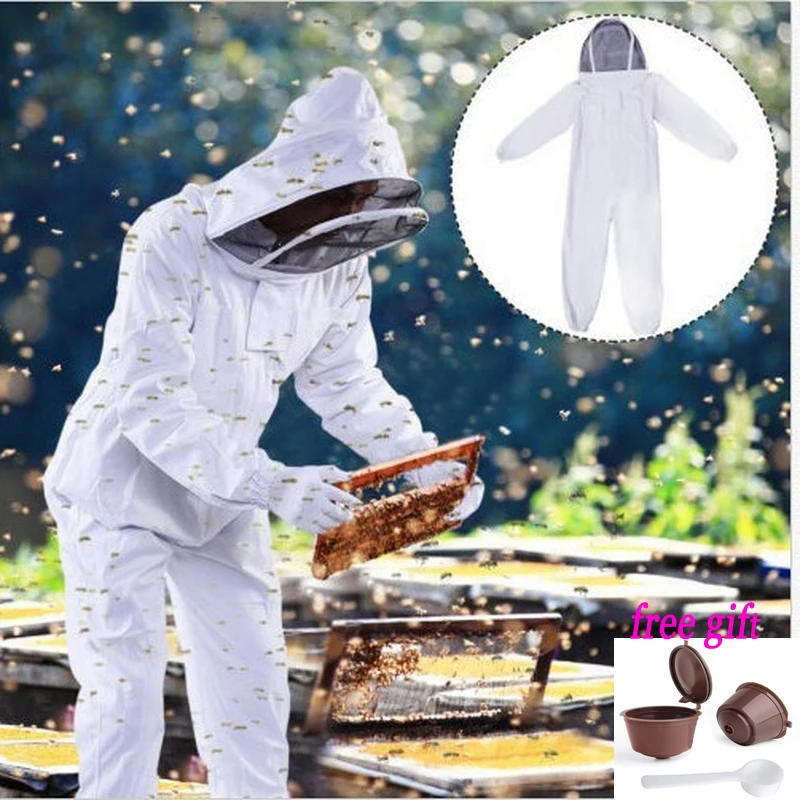 

Beekeeper Hive Accossories White Cotton Beekeeping Jacket Veil Beekeeper Equipment Tools Hat Sleeve Suit With Hat XL XXL