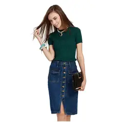 5XL pluz Размер Модная женская джинсовая кнопка карман плюс размер юбка женская Шикарная высокая талия Сплит миди юбка Женская Сексуальная