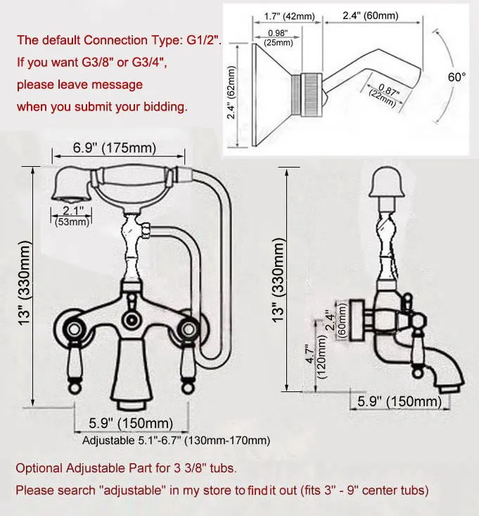 Modern Wall Mount Polished Chrome Brass Bathroom Tub Faucet Clawfoot Hand Shower Mixer Tap Telephone Shape Hand Spray ana245